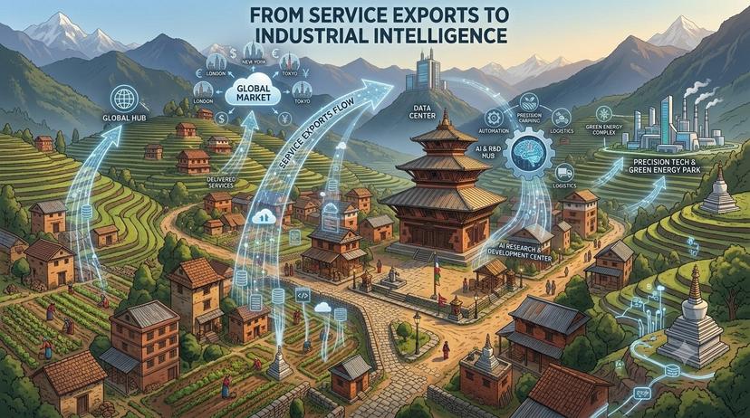 Estimated growth of Nepal’s IT services sector. Asterisks denote industry estimates (2025) and the stated decade target (2035)